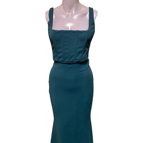 Windsor Maxi Dress Small Hunter Green Mermaid Lattice Prom Pageant Formal Gown - Picture 3 of 14